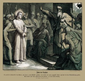 Jeesuksen oikeudenkäynti Kaifaan edessä, Matteuksen evankeliumi tekijältä Julius Schnorr von Carolsfeld