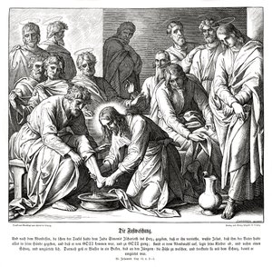 Jeesus pesee opetuslastensa jalat, Johanneksen evankeliumi tekijältä Julius Schnorr von Carolsfeld