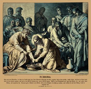 Jeesus pesee opetuslastensa jalat, Johanneksen evankeliumi tekijältä Julius Schnorr von Carolsfeld