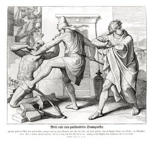 Mooses kostaa veljiensä, Exoduksen, huonon kohtelun tekijältä Julius Schnorr von Carolsfeld