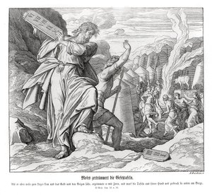 Mooses rikkoo käskytaulut, Exodus tekijältä Julius Schnorr von Carolsfeld
