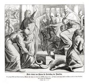 Mooses vaatii israelilaisten vapauttamista, Exodusta tekijältä Julius Schnorr von Carolsfeld