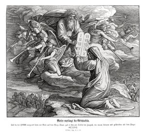 Mooses saa käskyt, Exodus tekijältä Julius Schnorr von Carolsfeld