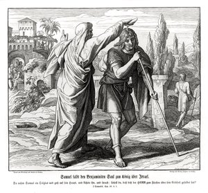 Samuel voitelee Saulin Israelin kuninkaaksi tekijältä Julius Schnorr von Carolsfeld