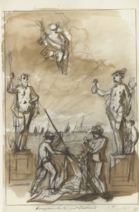 Kauppa ja merenkulku, koristelu Nieuwmarktilla, 1795 Kauppa ja merenkulku (otsikko esineessä)