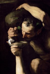 Drunk Silenus - The Drunk Silene (yksityiskohta). Riberan Jose (Joseph) maalaus, Spagnoletto (1591-1652) tekijältä Jusepe de Ribera