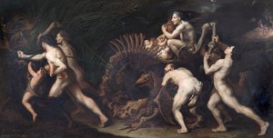 "La Carcasse: noita piirretty hirviön luurankoon", 1600-luku tekijältä Jusepe de Ribera