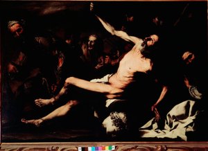 Pyhän Barthelemyn marttyyrikuolema Jusepe de Ribera dit lo Spagnoletton (1591-1652) maalaus n. 1630 su. 145x216 cm Firenze, Palazzo Pitti, Galleria Palatina tekijältä Jusepe de Ribera