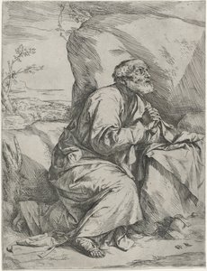 Katuva pyhä Pietari, n. 1621 (etsaus kaiverruksella päällystetylle paperille) tekijältä Jusepe de Ribera