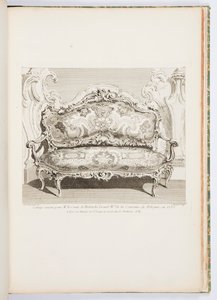 Sohva teloitettiin Puolan kruunun Bielinskin kreivi Grand Malille vuonna 1735.; Bielinskin kreiville vuonna 1735 teloitettu sohva, 4. lautanen tekijältä Juste Aurèle Meissonnier
