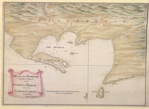 KAAVIO SATAMASTA ja sen viereisistä osista DARIENIN ISTHMUSSA, jonne SCOTCH COMPANY asettui. / I. Watson: Watson: Insinööri: 1743. tekijältä Justly Watson