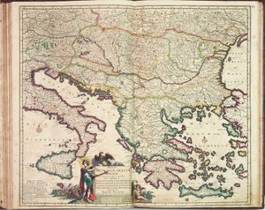Justus Danckersin atlas: Danckers Danckers: Unkari ja Kreikka, n. 1688 (värillinen kaiverrus). tekijältä Justus Danckertsz