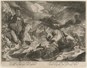 Jonah heitetty myrskyiseen mereen tekijältä Justus Sadeler after Paul Bril