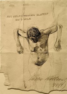 Aktstudie zur Radierung Aus vielen Wunden blutest du, o Volk tekijältä Käthe Kollwitz