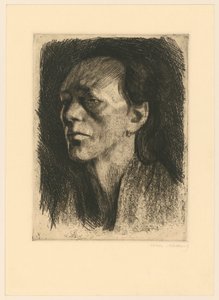 Työläisnainen (korvakoru korvassaan) (4. vedosaste) tekijältä Käthe Kollwitz