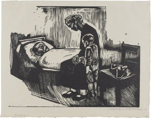 Vierailu sairaalassa (lehti 4 julkaisusta Die Schaffenden, 7. vuosikerta, 2. kansio) tekijältä Käthe Kollwitz