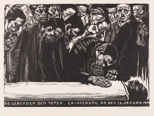 Karl Liebknechtin muistolehti, 1920. tekijältä Käthe Kollwitz