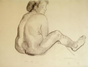 Käthe Kollwitz, istuva nainen alaston takaa oikealle