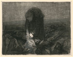 Taistelukenttä (arkki 6 teoksesta ”Bauernkrieg”, 2. versio) tekijältä Käthe Kollwitz
