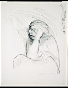 Omakuva kuoleman kädellä, 1924 (hiili paperille) tekijältä Käthe Kollwitz