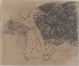 Seisova kansannainen kannustaa etenemään miehiä Losbruch (alkuperäinen nimi) tekijältä Käthe Kollwitz