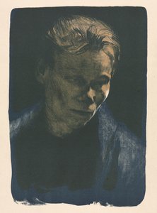 Työskentely nainen sinisellä huivilla tekijältä Käthe Kollwitz