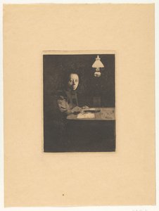 Muotokuva solusta pöydällä Omakuva pöydässä (alkuperäinen nimi) tekijältä Käthe Kollwitz
