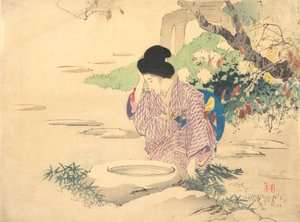 Nainen puutarhassa, 1800-luvun loppu - 1900-luvun alku.