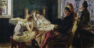 Vierailu potilaan luona (öljy kankaalle)