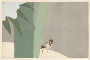 Bambu lumessa, 1909 (puupainatus) tekijältä Kamisaka Sekka