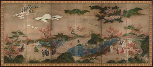 Maple viewers (紙 本 著色 観 楓 図, shihonchoshoku kanpūzu)