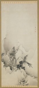 Talvimaisema: rotko, Edo-kausi, 1883 (muste paperille) tekijältä Kano Hogai