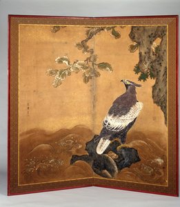 Hawk-Eagle ja tammi (muste ja väri paperille)