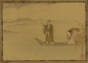Kiinalainen mies ja nainen veneessä, Edo-kausi, 1600-luvun puoliväli. tekijältä Kano Yasunobu