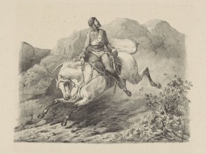 Pakeneva sotilas hevosen selässä tekijältä Karel Frederik Bombled