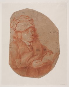 Lukeva nuori mies huivi päänsä ympärillä. tekijältä Karel van III Mander