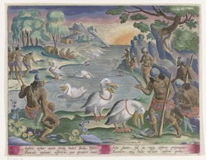 Haluat vangen met behulp van pelikanen Jachttaferelen (sarjan nimi) Villiriistan, lintujen ja kalojen metsästys Bestiaryssa (sarjan nimi)