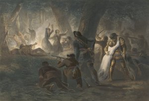Daniel Boonen ja Richard Callawayn tyttärien vapautuminen, pubi. 1852 (värikaiverrus) tekijältä Karl Bodmer
