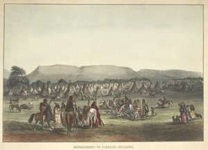Piekannin intiaanien leiri, pubi. 1842 tekijältä Karl Bodmer