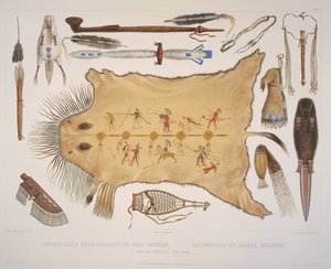 Intialaiset astiat ja käsivarret, kaiverrus A. Zschokke und J. Hurliman, julkaistu vuonna 1840 (akvatinta) tekijältä Karl Bodmer
