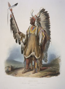 Mato-Tope, Mandan-heimon päällikkö, J. Hurlimanin kaiverrus, julkaistu 1839 (akvatintti).