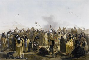 Minitarresin päänahan tanssi tekijältä Karl Bodmer