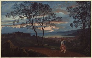 Näkymä Triesteen kukkulalta iltatunnelmassa tekijältä Karl Friedrich Schinkel