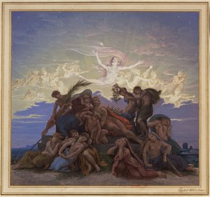 Berliini. Lustgartenin Altes Museum. Luonnos seinämaalaukseen "Suru hautakummulla" tekijältä Karl Friedrich Schinkel