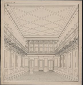 Berliini. Gendarmenmarktin teatteri, konserttisali. Näkymä tekijältä Karl Friedrich Schinkel