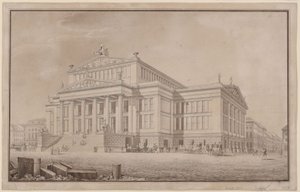 Berliini. Gendarmenmarktin teatteri. Perspektiivinäkymä tekijältä Karl Friedrich Schinkel