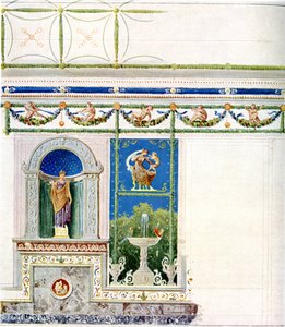 Berliini, Wilhelmplatz. Preussin prinssi Karlin palatsi, ruokasali. Seinä- ja kattoluonnos tekijältä Karl Friedrich Schinkel