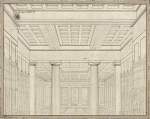 Dido. Bernhard Kleinin ooppera. Luonnos 3. lavastusta varten. Huone palatsissa tekijältä Karl Friedrich Schinkel