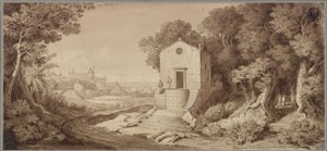 "Pieni laavasta rakennettu kappeli lähellä Giarrea Etnalla" tekijältä Karl Friedrich Schinkel