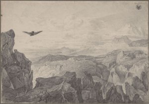 Vuoristomaisema ja liitävä kotka tekijältä Karl Friedrich Schinkel